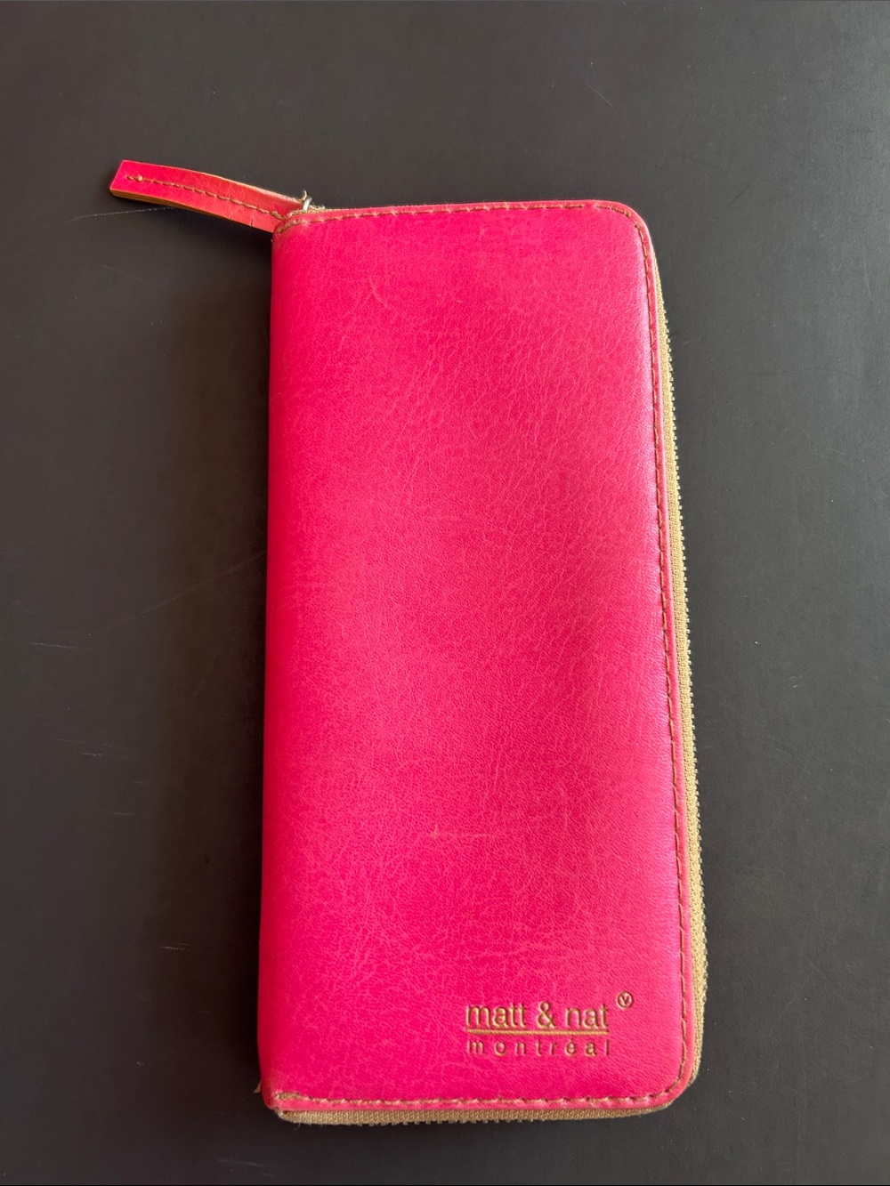 Matt & Nat Travel Wallet Vegan Leather Zip Around Large Expand Pink Tan
